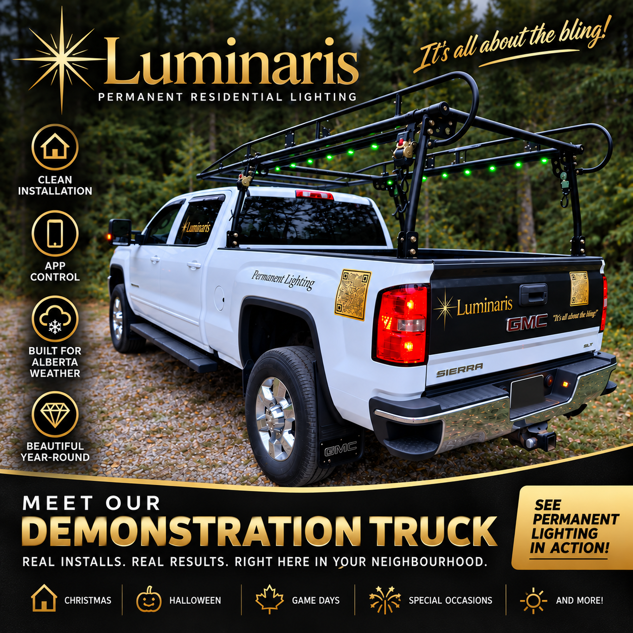 Luminaris demonstration truck with permanent LED lights